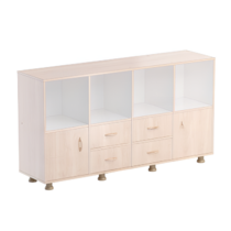 Шкаф-стеллаж верхняя часть без дверок, нижняя часть с 4 - мя ящиками и 2-мя дверками (бук/белый) - «globural.ru» - Мурманск